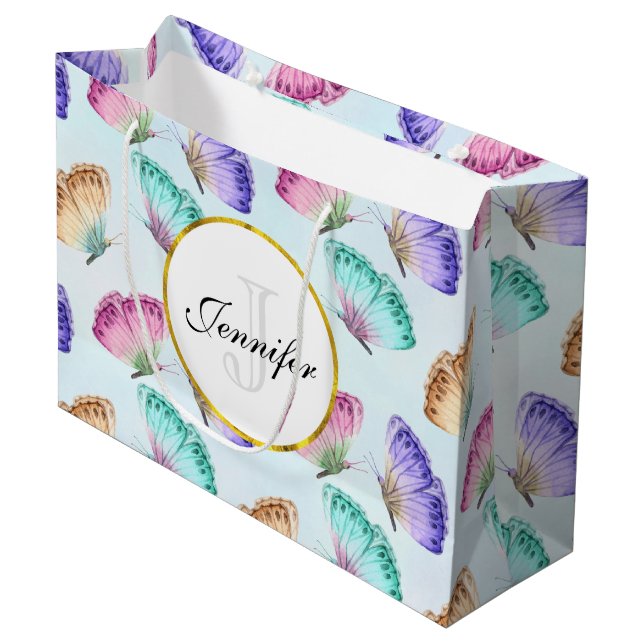 Grand Sac Cadeau Joli Pastel Motif d'aquarelle papillon (Devant Angle)