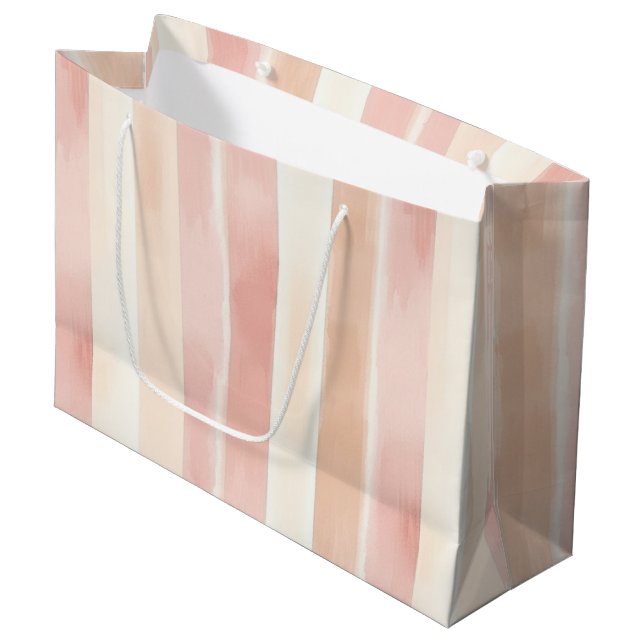Grand Sac Cadeau Joli Peach rose Crème raypes (Devant Angle)