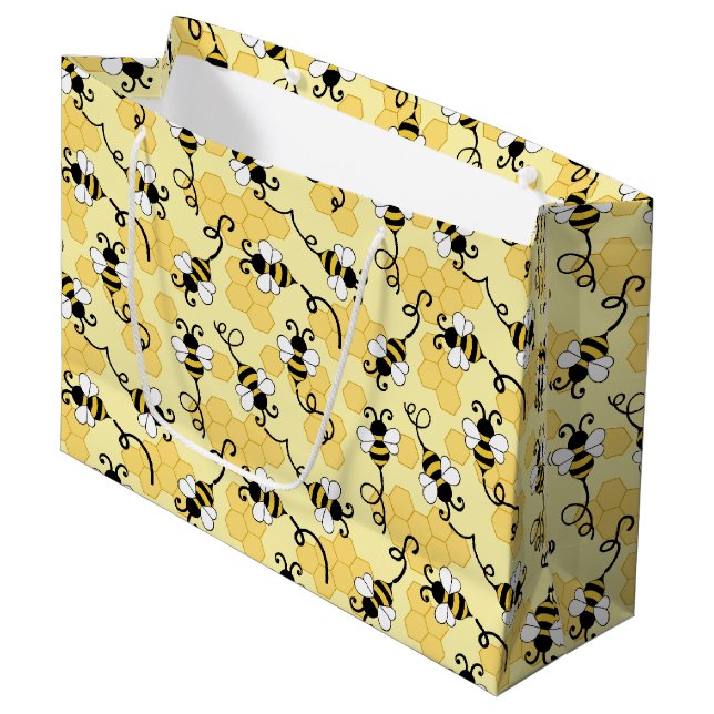 Grand Sac Cadeau Joli petit motif abeilles (Devant Angle)