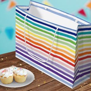 Grand Sac Cadeau Joli Rainbow Stripe Motif Anniversaire