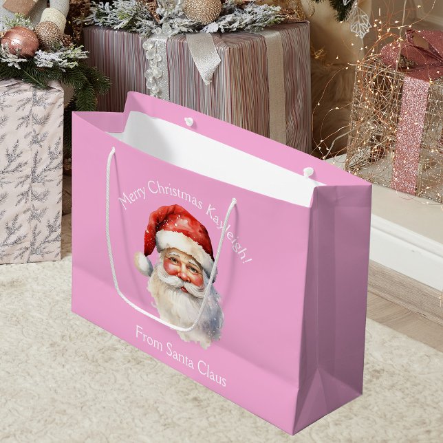 Grand Sac Cadeau Joli Rose Personnalisé Du Père Noël Enfants Noël (Créateur téléchargé)