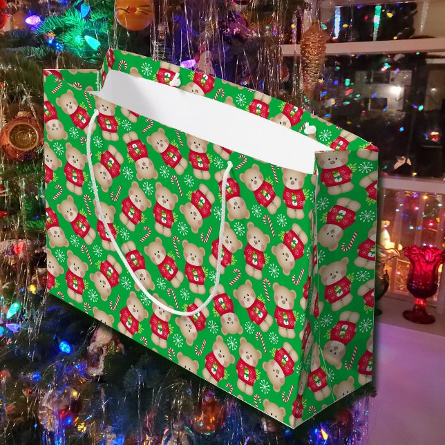 Grand Sac Cadeau Joli Sucres de canne Nounours Rouge Vert Noël (Créateur téléchargé)