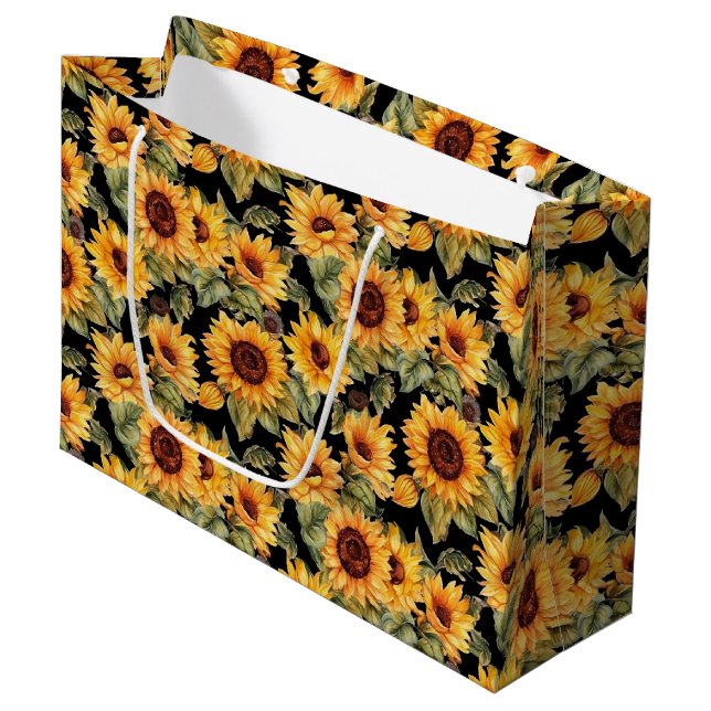 Grand Sac Cadeau joli tournesol populaire motif carrelé (Devant Angle)