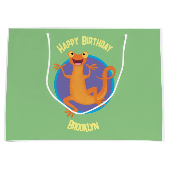 Grand Sac Cadeau Joli triton orangé joyeux (Devant)