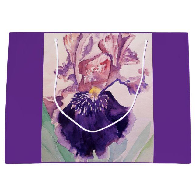 Grand Sac Cadeau Joli violet Iris Floral Ballotin de gâteau d'anniv (Devant)