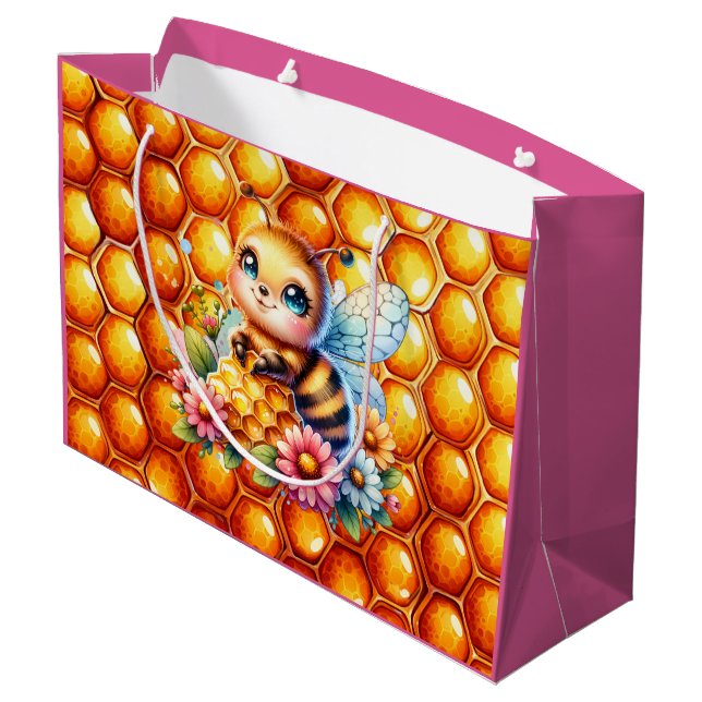 Grand Sac Cadeau Jolie abeille au miel et peigne de miel Baby showe (Dos Angle)