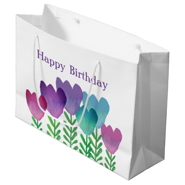 Grand Sac Cadeau Jolie aquarelle florale d'anniversaire (Devant Angle)