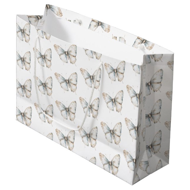 Grand Sac Cadeau Jolie Baby Shower Papillon Blanc (Devant Angle)