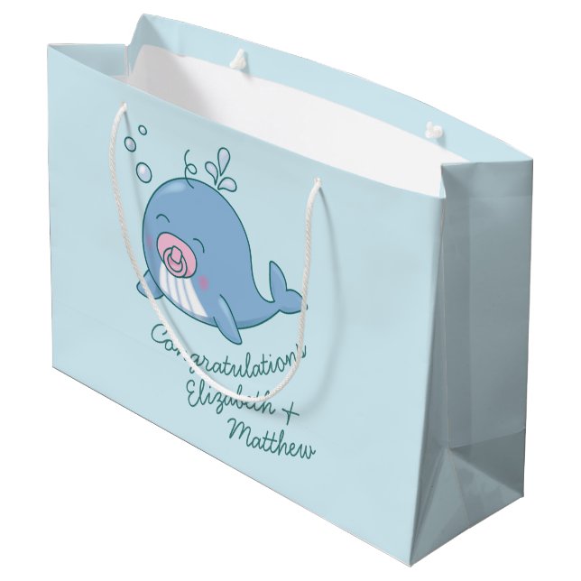 Grand Sac Cadeau Jolie baleine Baby shower Kawaii fille rose (Dos Angle)