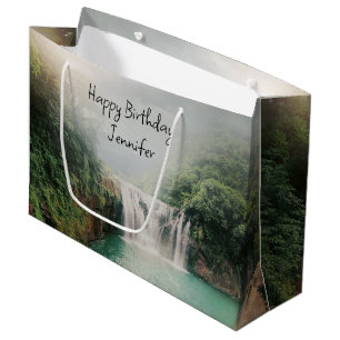 Grand Sac Cadeau Jolie Cascade dans une Forêt de Montagne Anniversa