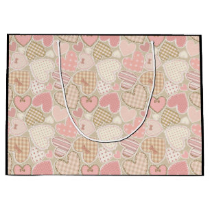 Grand Sac Cadeau Jolie courtepointe Motif Coeurs roses Bows