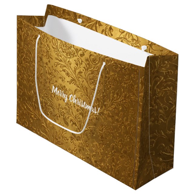 Grand Sac Cadeau Jolie élégance Victorian Gold Floral Noël (Devant Angle)