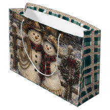 Jolie Famille de Bonhomme de Neige Rustique Countr