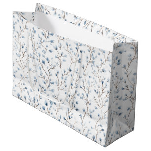 Grand Sac Cadeau Jolie Fête de Mariage Florale Bleue Blanche