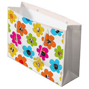 Grand Sac Cadeau Jolie fleur colorée Chien Maman Fun Photo Collage