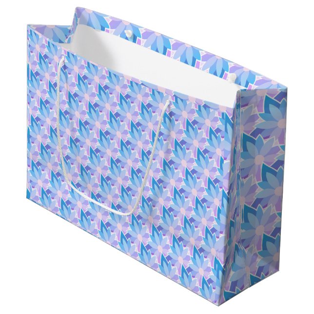 Grand Sac Cadeau Jolie Fleur violette Bleue (Devant Angle)