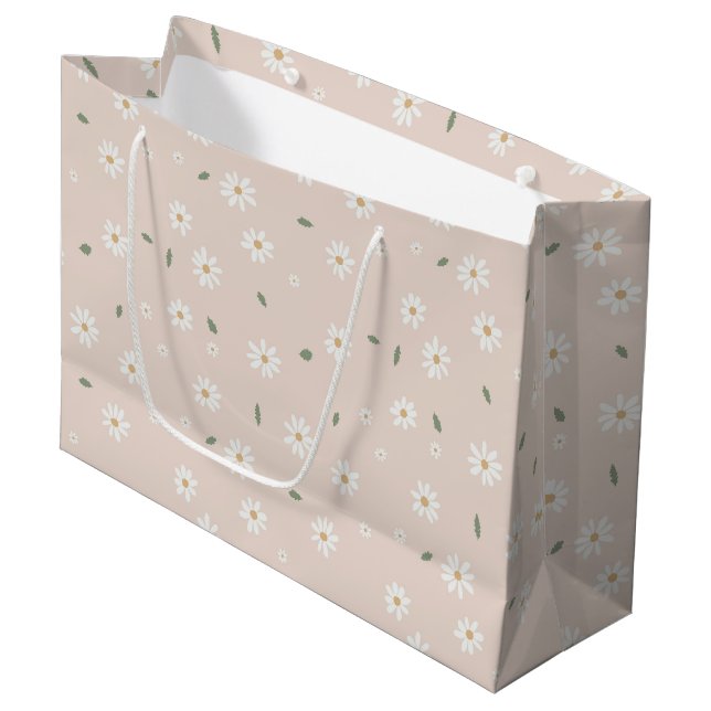 Grand Sac Cadeau Jolie floraison de marguerite florale et verdure (Devant Angle)