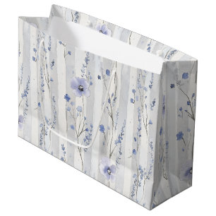 Grand Sac Cadeau Jolie Lavande Fleurs Blanches Rayures Shower Nupti