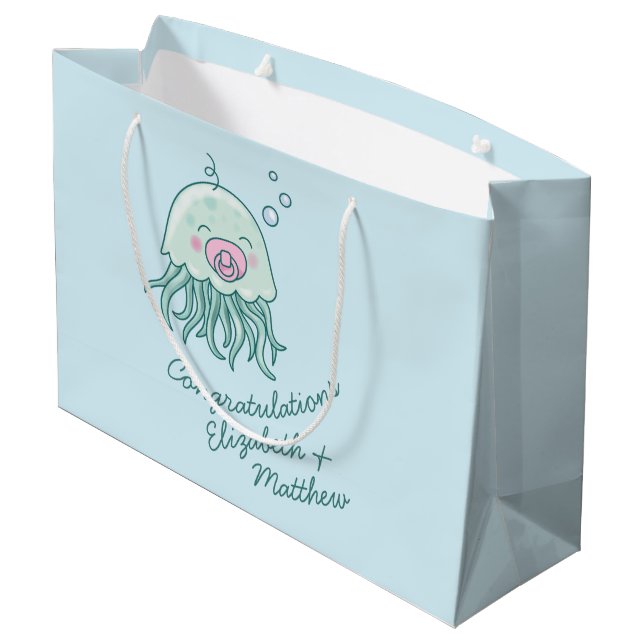 Grand Sac Cadeau Jolie méduse Baby shower Kawaii Rose Girl (Dos Angle)