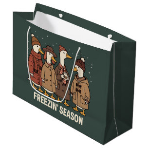 Grand Sac Cadeau Jolie oie Saison gelée Hiver Cosy Automne Canard