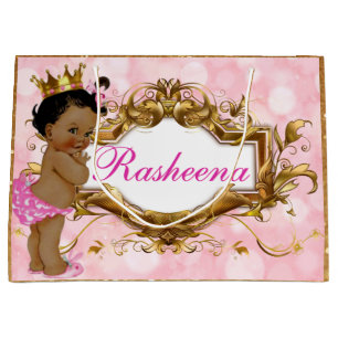 Grand Sac Cadeau Jolie princesse africaine rose Pink & Gold