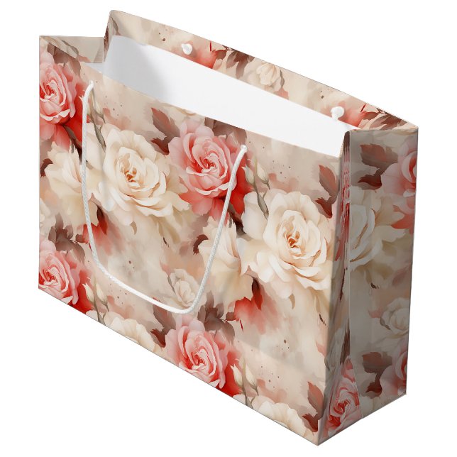 Grand Sac Cadeau Jolie rose couleur rose blush crème florale Shower (Devant Angle)