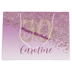 Grand Sac Cadeau Jolie Rose Gold Pailleté Anniversaire 30 Ans