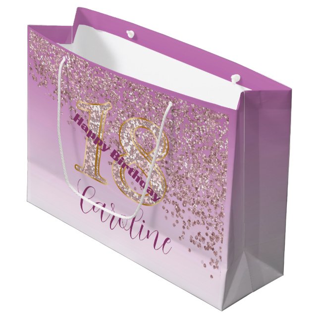 Grand Sac Cadeau Jolie Rose Gold Parties scintillant 18e anniversai (Devant Angle)
