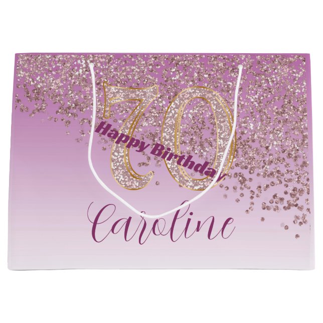 Grand Sac Cadeau Jolie Rose Gold Parties scintillant 70e anniversai (Devant)