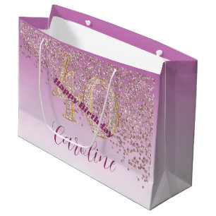 Grand Sac Cadeau Jolie Rose Parties scintillant d'or à tomber 40e a