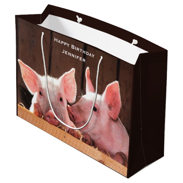 Grand Sac Cadeau Jolie rose Piglets photo animal Anniversaire (Dos Angle)