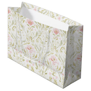 Grand Sac Cadeau Jolie Rose Vert Floral Baignoire de Mariage