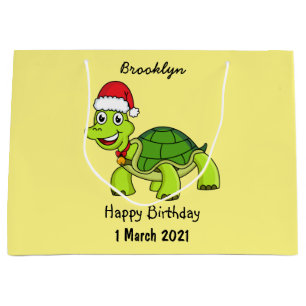 Grand Sac Cadeau Jolie tortue en chapeau de Père Noël