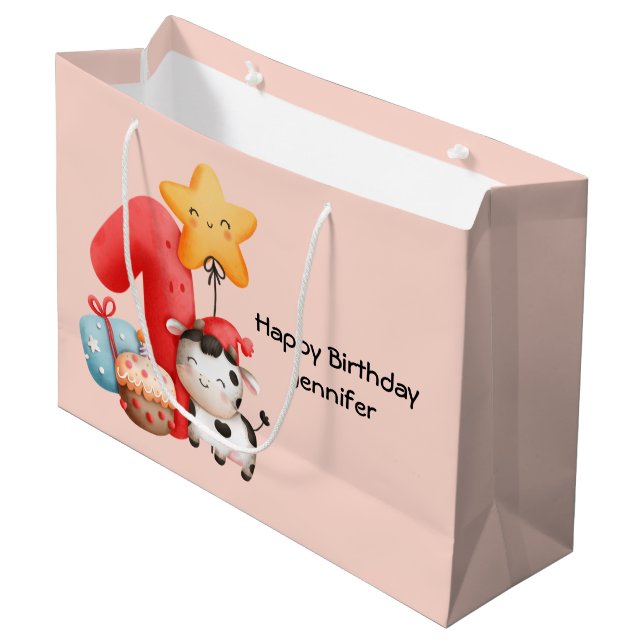 Grand Sac Cadeau Jolie vache 1er anniversaire (Devant Angle)
