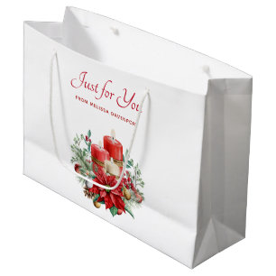 Grand Sac Cadeau Jolies bougies et bouquet Poinsettia Noël