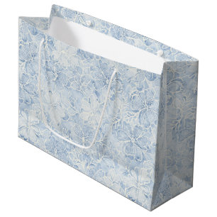 Grand Sac Cadeau Jolies Fleurs Blanches Bleues Shower Nuptial