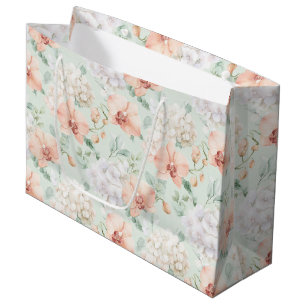 Grand Sac Cadeau Jolies Fleurs de Pêche Mintée et Orchidée pour une