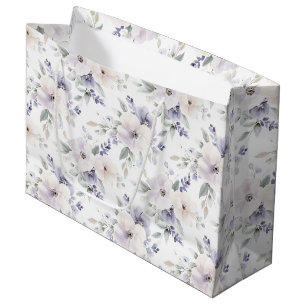 Grand Sac Cadeau Jolies Fleurs Violettes Ivoire Lavande Shower de M