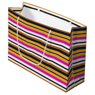 Grand Sac Cadeau Jolies rayures noires orange