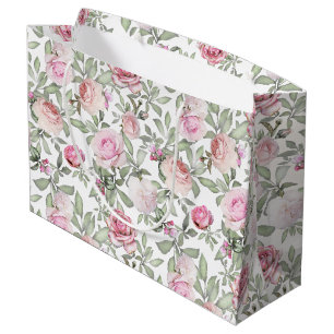 Grand Sac Cadeau Jolies Roses Fleurs Féminines Aquarelle Rose