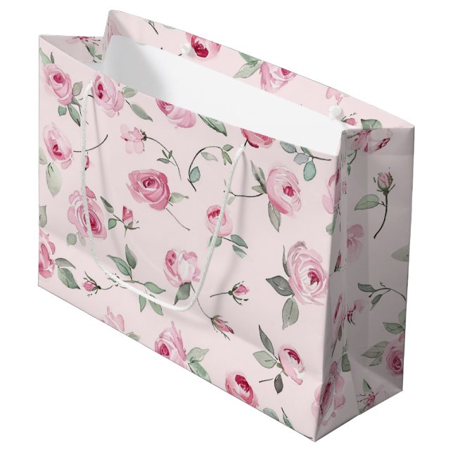 Grand Sac Cadeau Jolies Roses Fleurs Roses Salle de Mariage (Devant Angle)