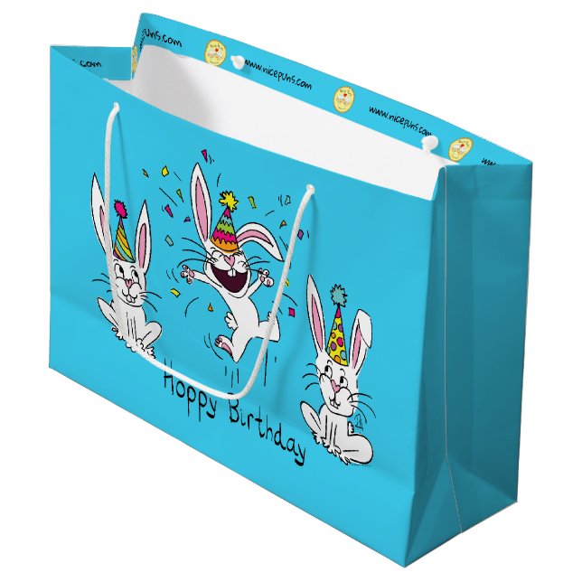 Grand Sac Cadeau Jolis Lapins de Bon Anniversaire Enfants (Devant Angle)