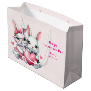 Grand Sac Cadeau Jolis lapins partageant un cœur pour la Saint-Vale