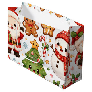Grand Sac Cadeau Jolis personnages de Noël Kawaii Santa Bonhomme de