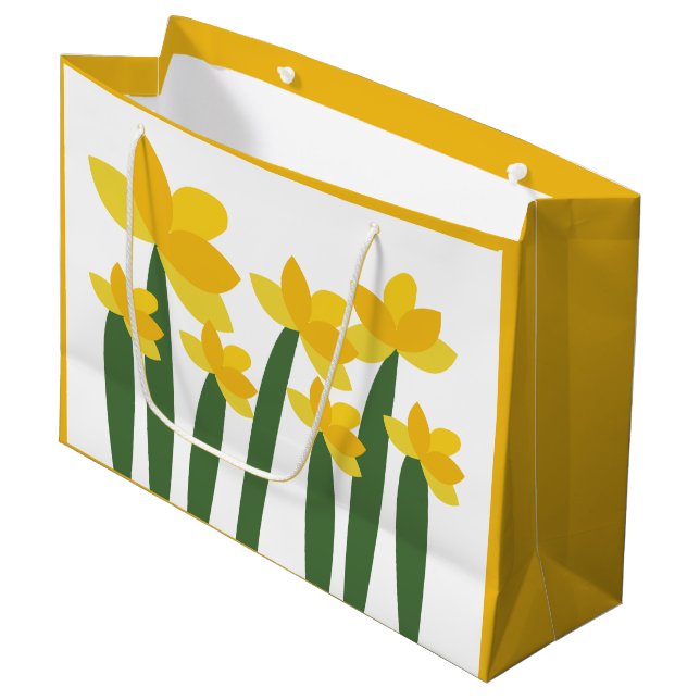 Grand Sac Cadeau Jonquille Fleur Florale (Devant Angle)