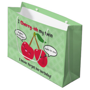 Grand Sac Cadeau Jote Red Cherry Kawaii Twins Anniversaire