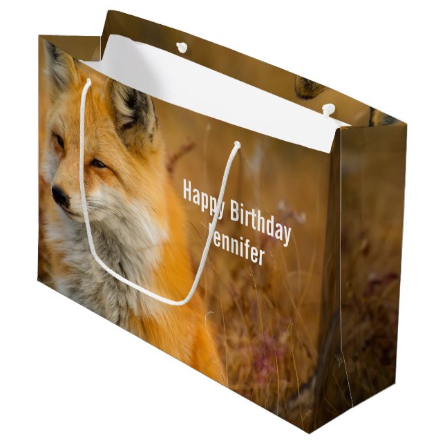 Grand Sac Cadeau Jote Red Fox Wild Nature Photographie Anniversaire (Devant Angle)