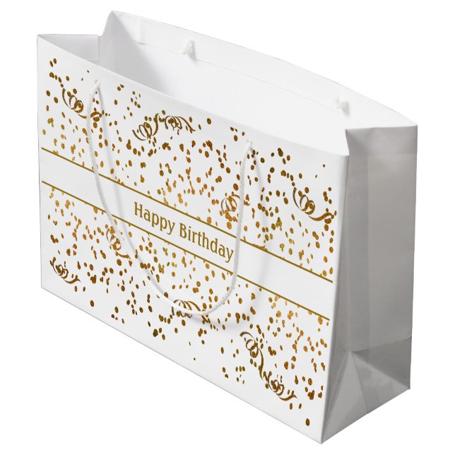 Grand Sac Cadeau Jour d'anniversaire Gold Confetti Streamers Trois  (Dos Angle)
