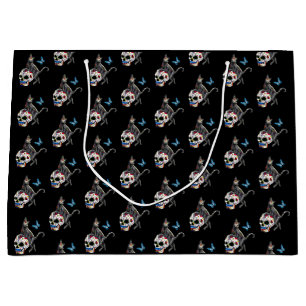 Grand Sac Cadeau Jour De La Morte Chat Crâne Sucre Et Papillon