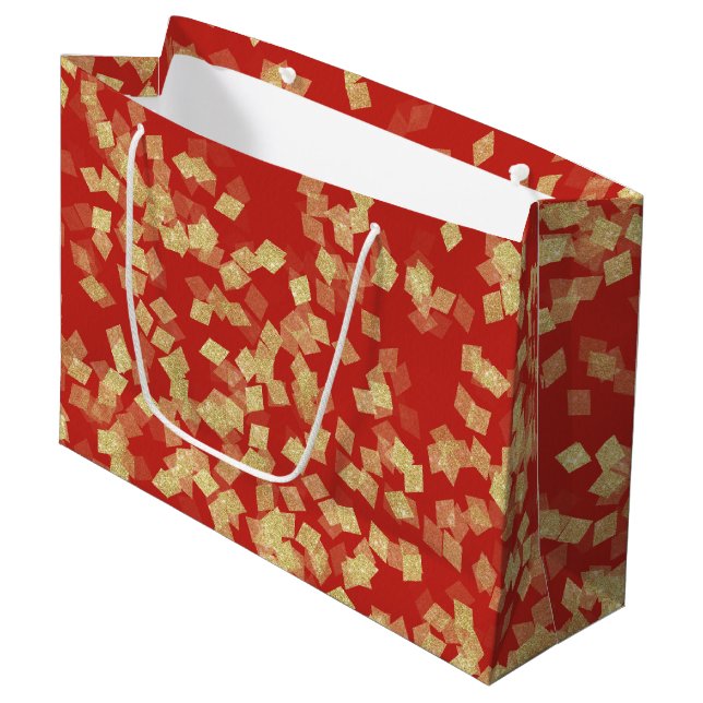 Grand Sac Cadeau Jour de l'anniversaire de Red Gold Glam (Devant Angle)